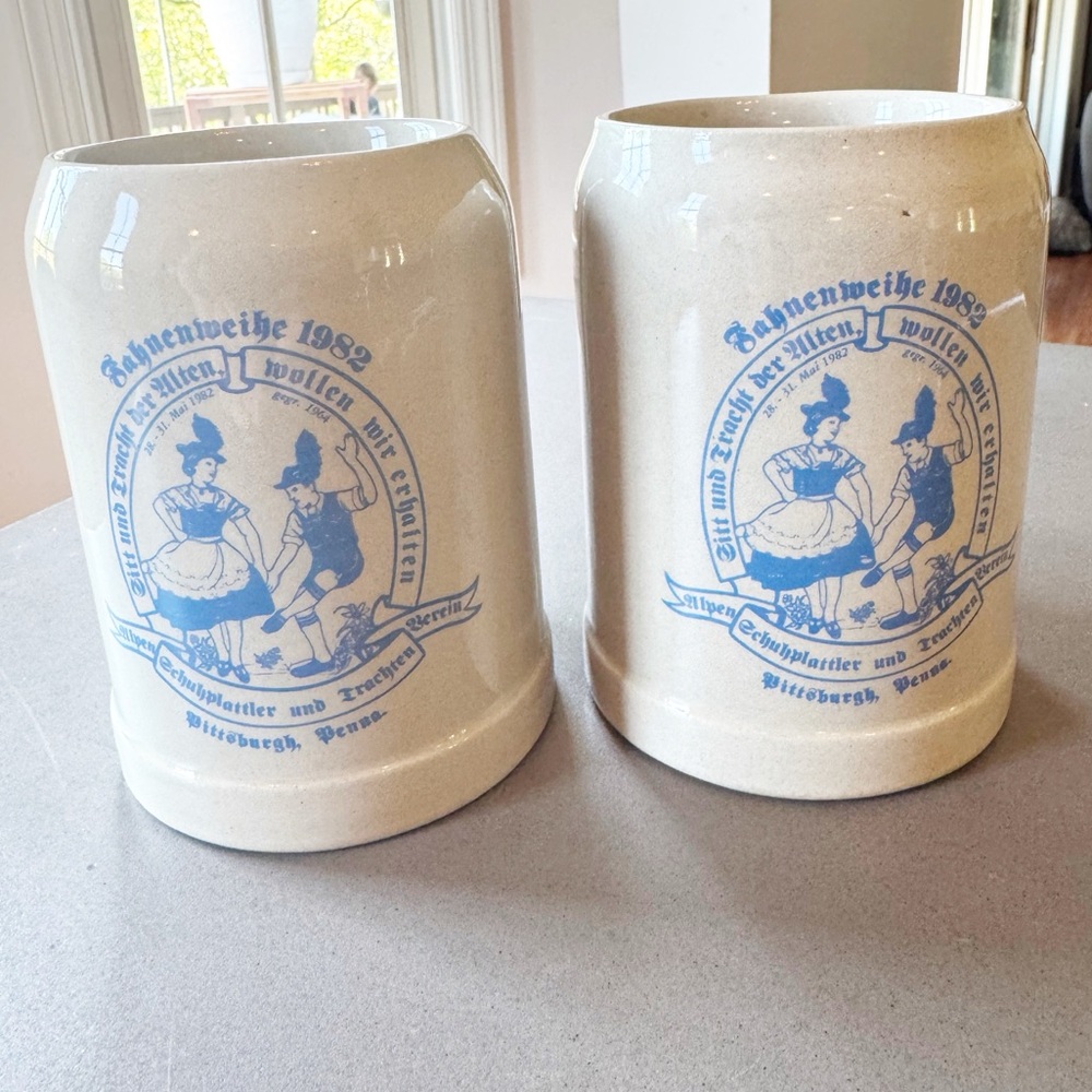 Vintage German Pittsburgh 1982 Beer Stein Made in Germany pair Pottery mugs